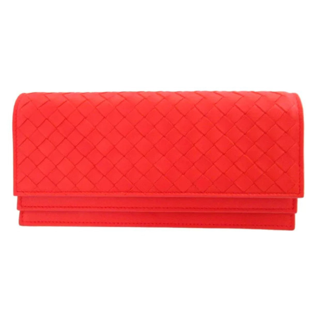 Bottega Veneta Intrecciato Leather Red Bi fold Long Wallet